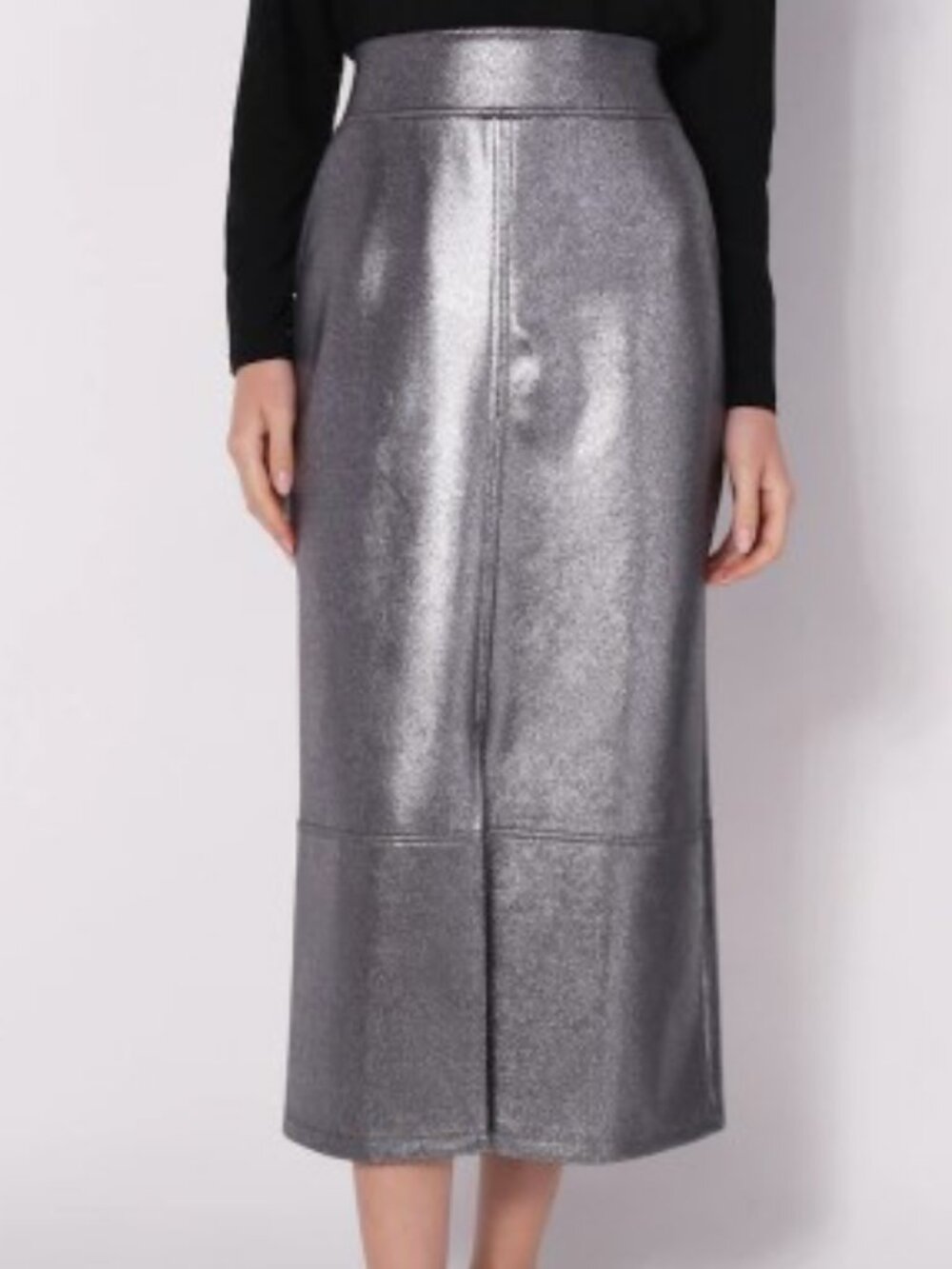 Kim & Co. Women's Croco Faux Leather Knit Maxi Skirt size Small Silver